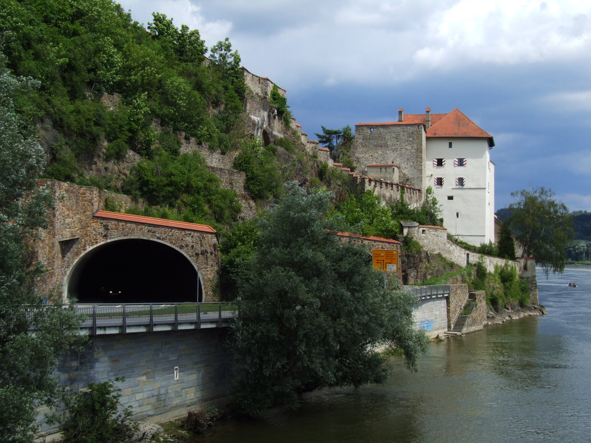 The Danube river beside the castle at Passau