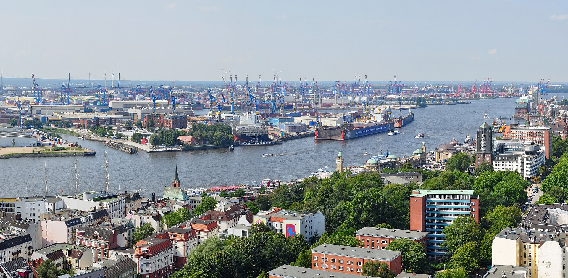 Ships and cranes in Hamburg harbour